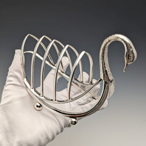 British Vintage Silver Plated Swan Toast Rack